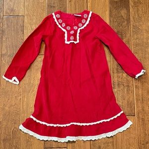 Hanna Andersson Red Dress Corduroy with White Lace Girls Size 130 or 8